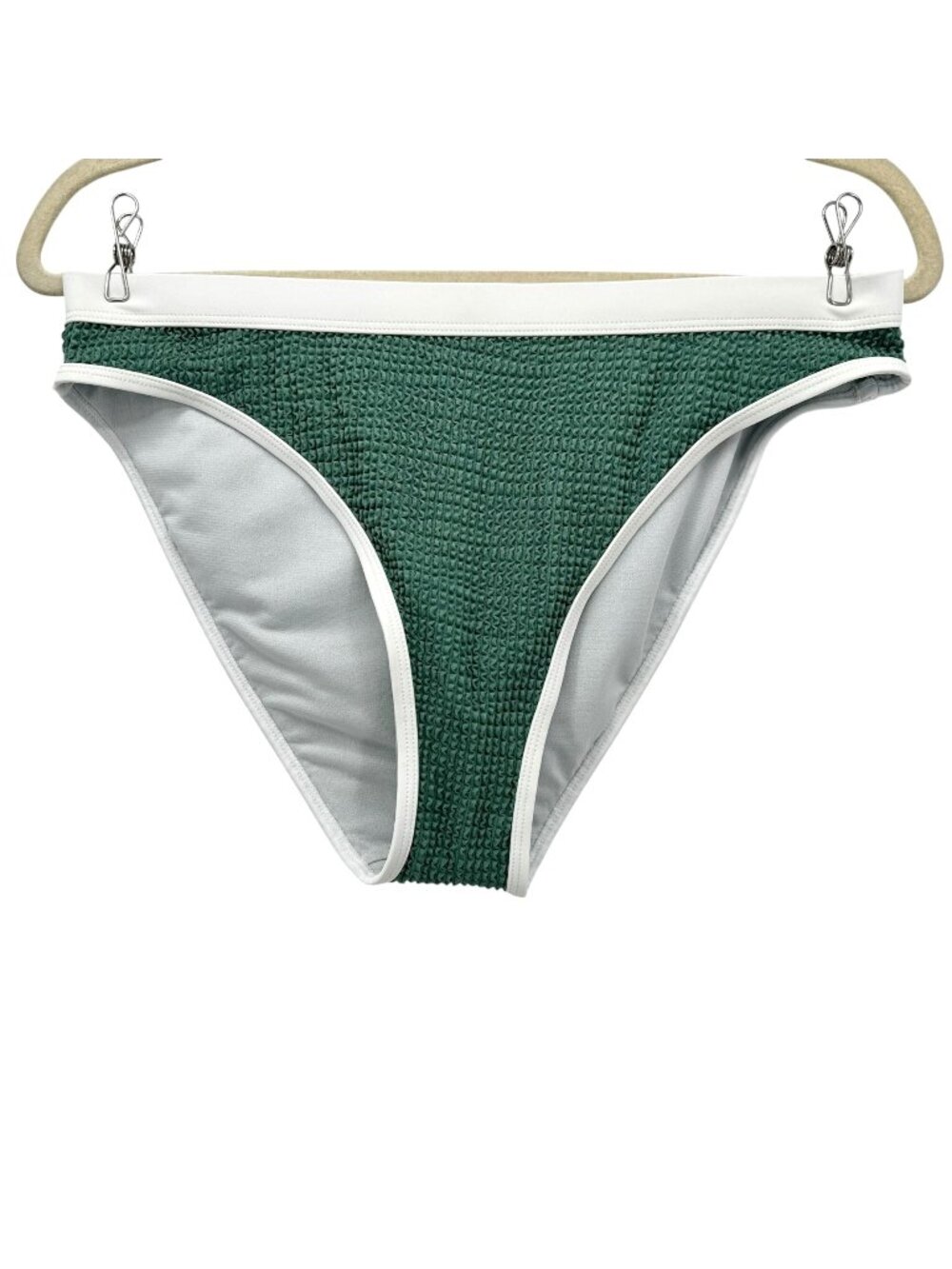 NEW Halara Womens Medium Swim Bottoms Low Rise Color Block Crinkle Bikini Green